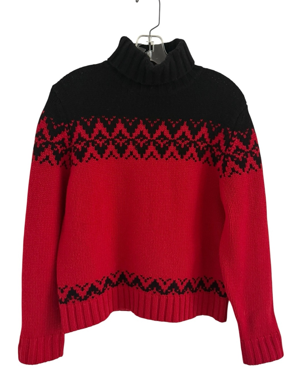 Kate Hill Lambs Wool Black Red Fair Isle Turtleneck Patterned Women's Sweater LP - Picture 4 of 12